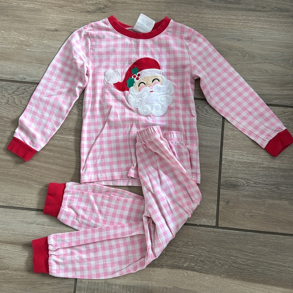 Classic Whimsy Santa Pink Gingham Pajama Set 5T